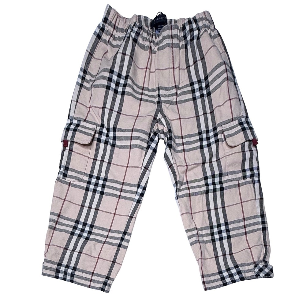 Burberry London Kids Nova Check Cargo Pants Beige Plaid Cotton Size 3 NWOT T9